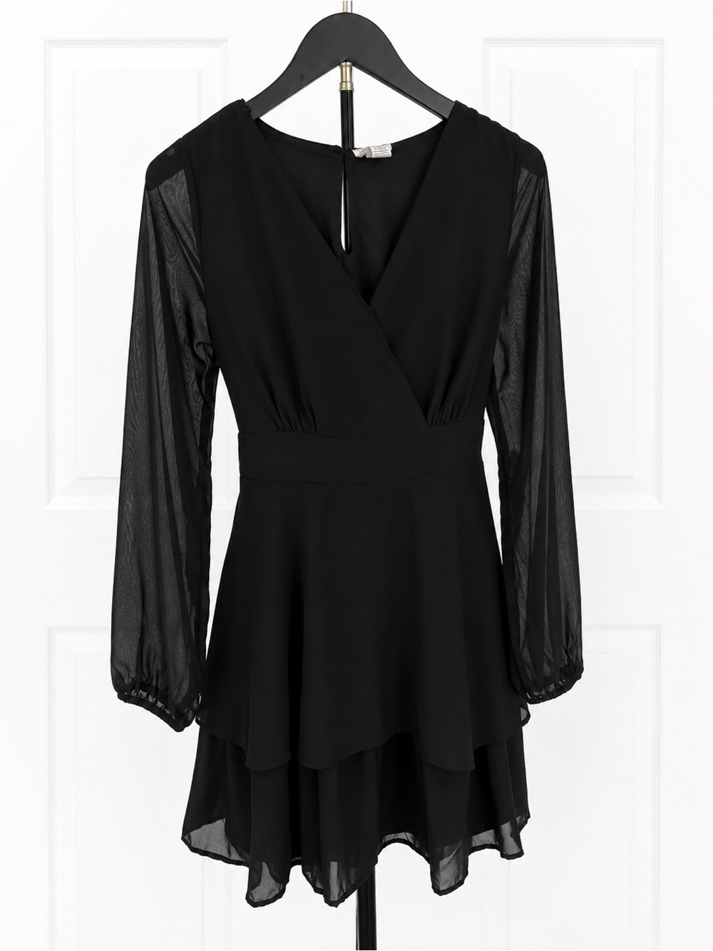 Black Japna Long-Sleeve V-Neck Layered Dress
